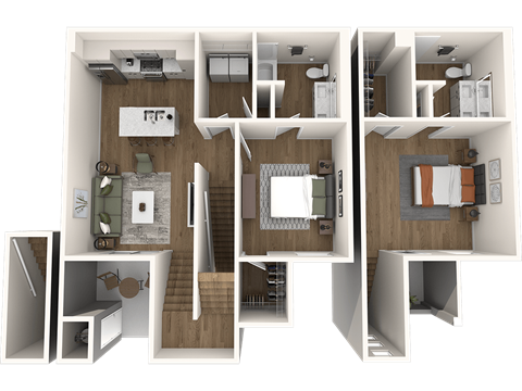Floor plan for 2 beds, 2 baths, 1367 sqft